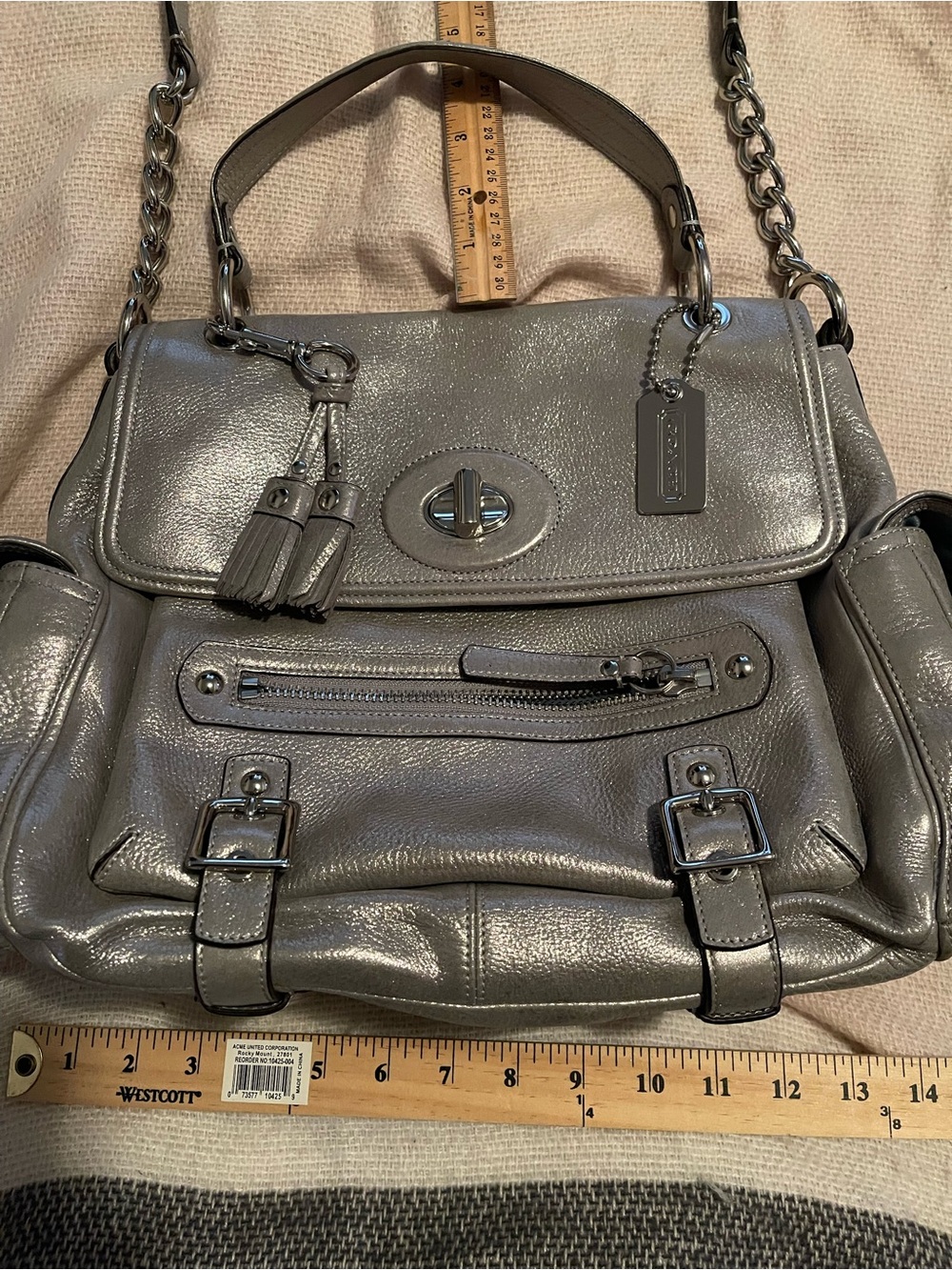 EUC COACH Sydney Metallic Silver Turnlock Flap Style 14616 - Picture 5 of 16